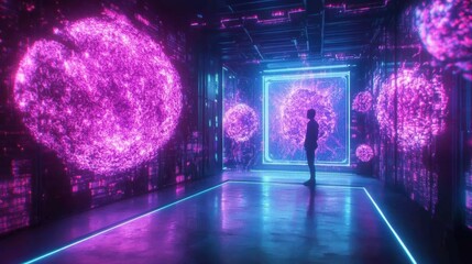 Obraz premium Quantum AI Holographic Intelligence Forming Real-Time Art