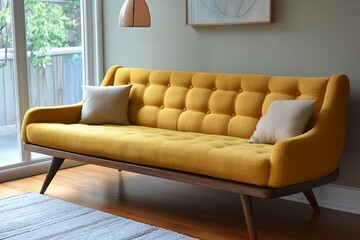 Mid-Century Modern Yellow Sofa in a Stylish Living Room.