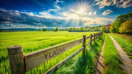 Panoramic Thank You Sign:  Grateful Message on Rustic Wooden Fence with Lush Green Landscape Background