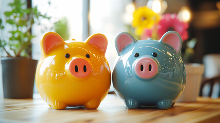 Obraz premium A piggy bank shares news with its friend symbolizing updates on the economy good savings conditions deposits cashbacks and earnings
