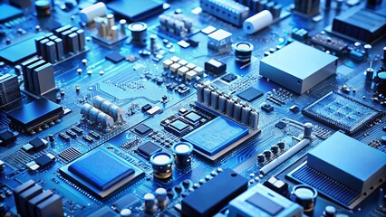 Panoramic View of Blue and White Electronic Components