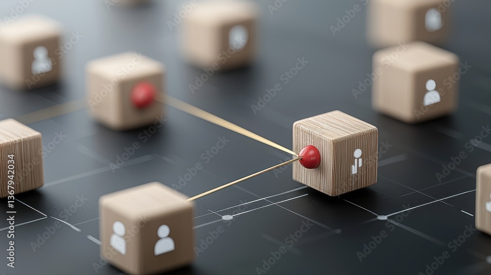 Aufkleber wooden blocks connected by lines representing networking and relationships in business and communica