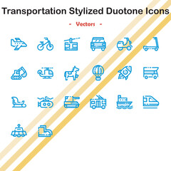Transportation Stylized Duotone Icons - Vectors