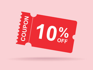 10% off Sale Voucher Coupon. Ten percent promotion illustration. Icon, sale banner with discount coupon.Vector reds gift voucher 