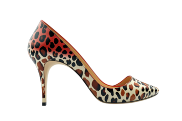 Elegant leopard print stiletto heel, a bold statement of style with a sophisticated design against a clean white backdrop.