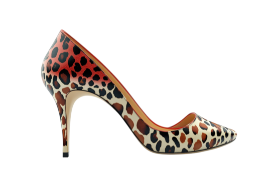 Elegant leopard print stiletto heel, a bold statement of style with a sophisticated design against a clean white backdrop.