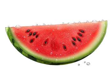 Juicy watermelon slice glistening with refreshing water droplets, a summer thirst quencher.
