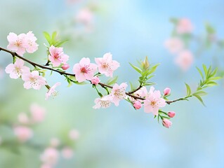 Obraz premium Delicate Cherry Blossom Branch with Soft Pastel Background