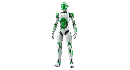 Isolated White and Green Robot