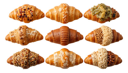 Delicious croissants with various toppings tasty breakfast pastries