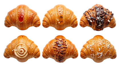 Delicious croissants with various toppings tasty breakfast pastries