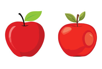 Red and Green Apple Vector Illustration with Leaf