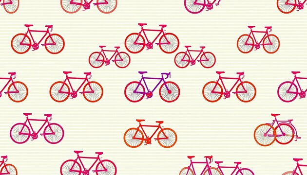 Abstract seamless pattern of geometric bicycle shapes in repeating lines, minimal, black and white