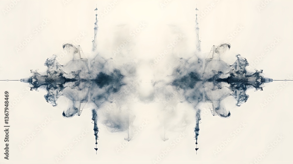 Poster mesmerizing mirrored ink splash forming symmetrical rorschach like psychological composition abstrac