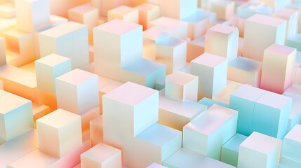 Fototapeta premium Mesmerizing Pastel Cube Pattern with Subtle 3D Illusion Futuristic Yet Soft Aesthetic Captivating digital artwork featuring a dreamlike arrangement of geometric cubes in a pastel color palette