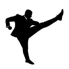 Silhouettes of a man dancing and running in various poses, with elements of dance, sport, and movement