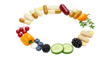 Isolated Vegetables and Pills Circle Frame