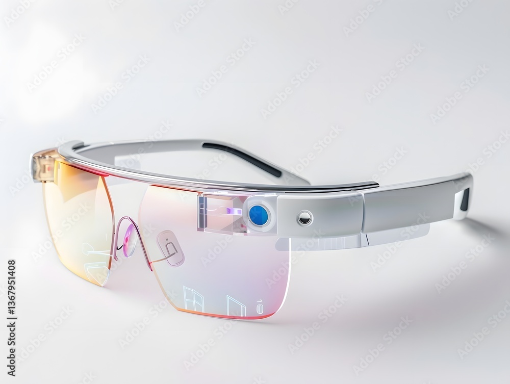 Poster sleek and futuristic ai powered smart glasses with a holographic augmented reality interface display
