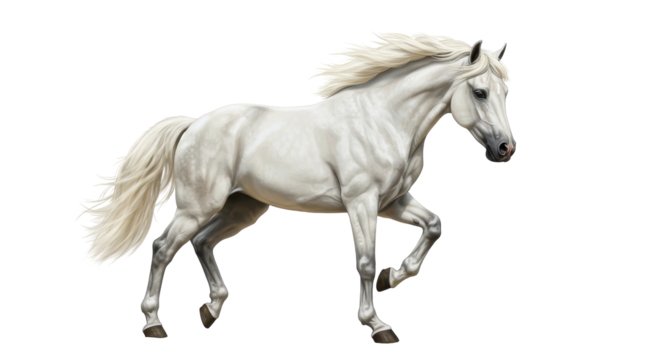 Isolated White Horse Trotting