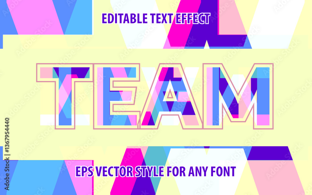 Aufkleber editable vector text effect featuring geometric, multicolor shapes with an outlined structure. ideal