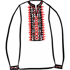 Red White Man Ukraine Embroidery Shirt. Vector Sketch Illustration of Handmade Ukrainian Traditional Cultural Fashion.