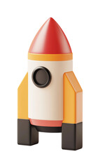 Styled 3D rocketship with red nose yellow fins PNG on Transparent Background