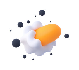 Fototapeta premium Stylized egg yolk surrounded by white and floating dark spheres PNG on Transparent Background