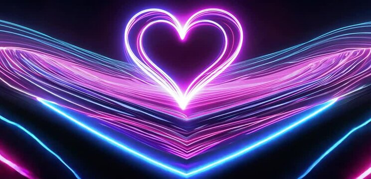 Gradient Seamless digital wavy love or heart background with loop motion. Futuristic technology background, Colorful neon pattern