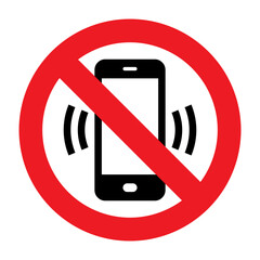 Warning sign no phone. No phone calls. Mobile phone prohibited. No cell phone.