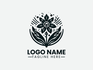 Music Flower Vector Logo Design, Musical Flower Logo