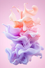 Pastel-colored liquid swirls creating an abstract floral shape against a pink background