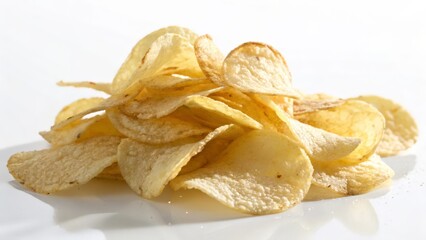 Crispy Potato Chips on White Background – Classic Snack Food  
