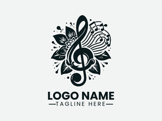 Music Flower Vector Logo Design, Musical Flower Logo
