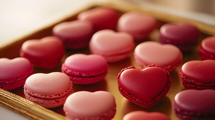 Fototapeta premium Heart-shaped macarons bakery food photography cozy setting close-up sweet treats for celebrations