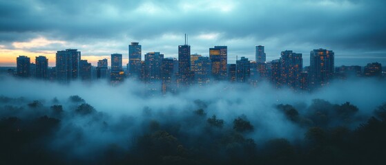 Misty Cityscape at Dawn: A Breathtaking View of Toronto's Skyline