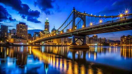 Pittsburgh West End Bridge Silhouette at Night - Dramatic Cityscape Stock Photo