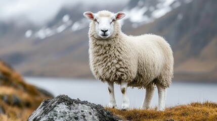 Fototapeta premium Majestic Sheep on a Mountainside