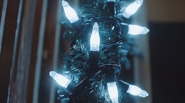 Bright white lights illuminating a small decorative holiday display - Powered by Adobe