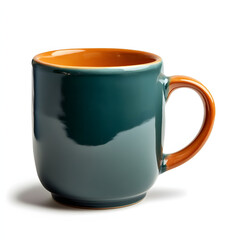 Teal Ceramic Mug with Burnt Orange Interior and Handle Displayed Against White Background for Realistic Product Photography with Copy Space Available