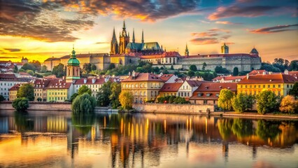 Fototapeta premium Prague Castle Sunset Panorama, Czech Republic - Golden Hour Cityscape