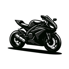 Fototapeta premium Black sport motorcycle in sleek racing style on white background. Ideal for motorsport illustrations, high-performance vehicle catalogs, and speed competition concepts.