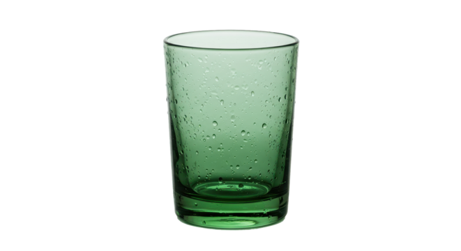 Isolated Green Glass Cup with Water Droplets
