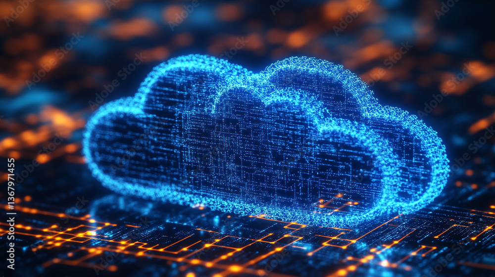 Poster a conceptual image symbolizing cloud innovation and digital transformation, showcasing modern techno