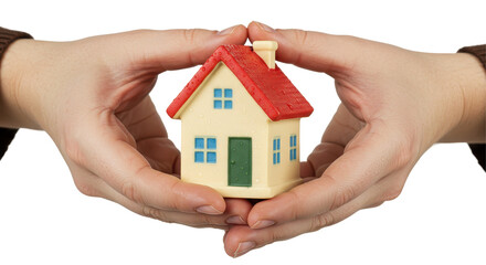 Isolated Miniature House Held in Human Hands