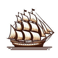 Vector illustration of historic sailing ship with multiple masts and sails. Ideal for maritime history content, naval tradition articles, and nautical heritage materials.
