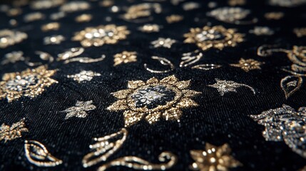 Close-up ornate gold fabric texture detail
