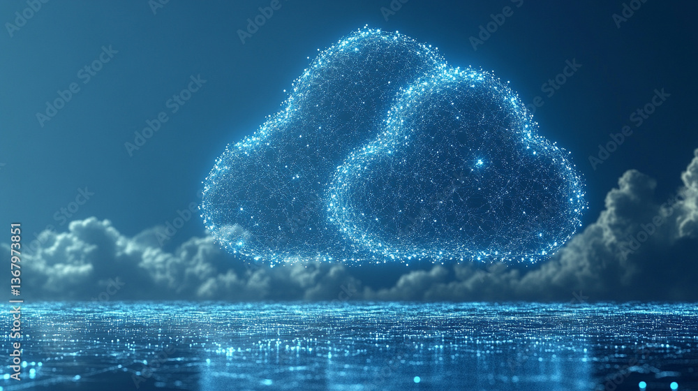 Poster a conceptual image symbolizing cloud innovation and digital transformation, showcasing modern techno