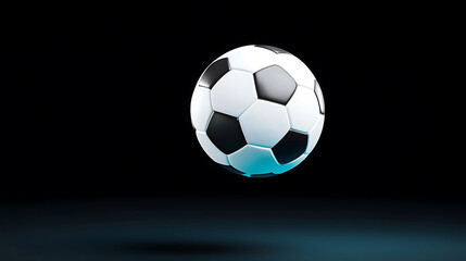 Fototapeta premium realistic soccer ball floating against dark background, showcasing its classic black and white pattern, evokes sense