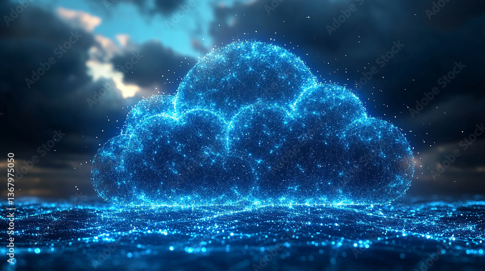 Poster a conceptual image symbolizing cloud innovation and digital transformation, showcasing modern techno