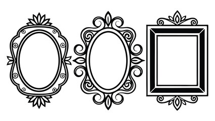 Vintage frames set, black color, isolated on a white background.